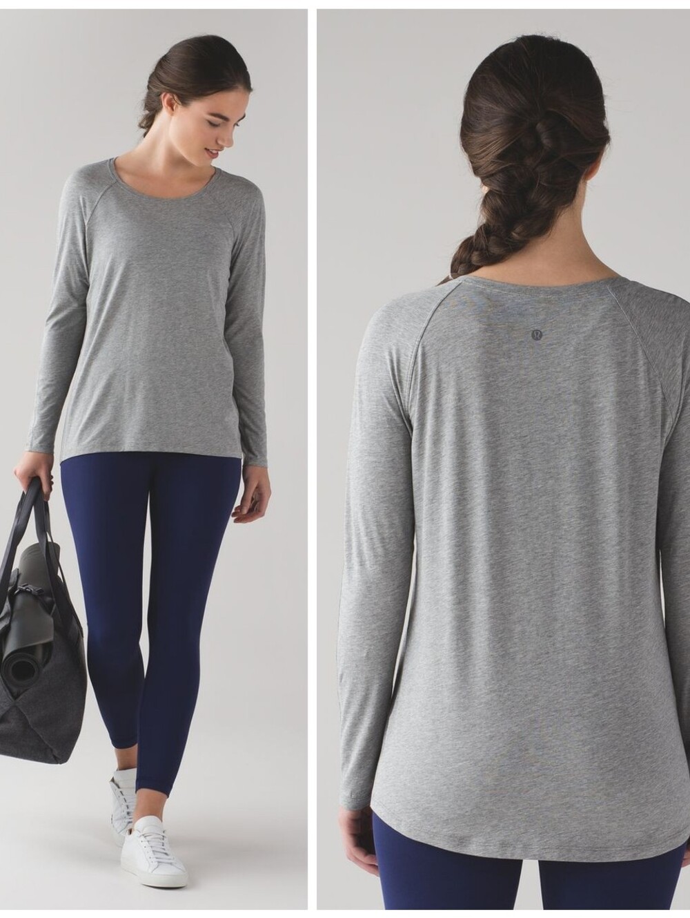 Lululemon Emerald Long Sleeve Top Heathered Medium Grey, Size 8, Crewneck